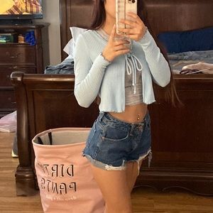💘 Blue Knotted Long Sleeve Crop Top Sweater 💘